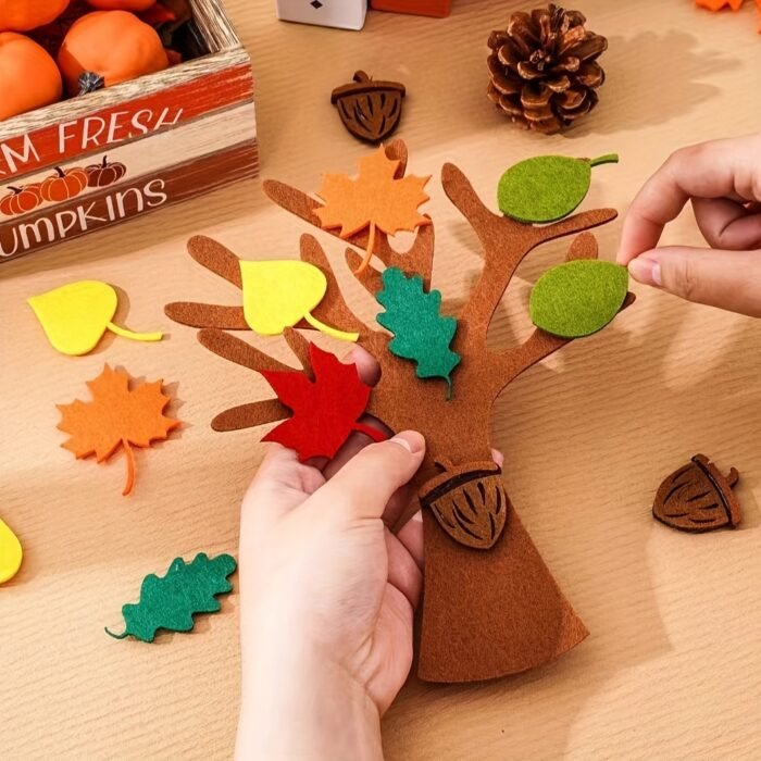 Classic Felt Tree Craft Kit with colourful Autumn Leaves - Image 4