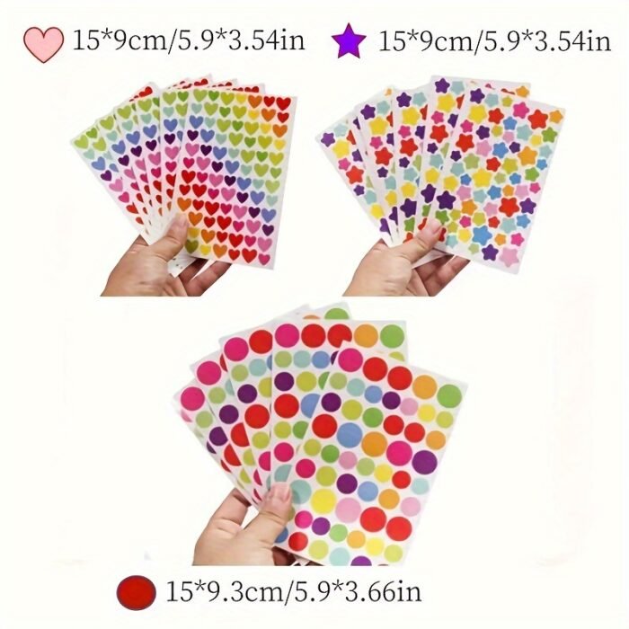 Colorful Heart, Star, and Dot Stickers (18 Sheets) - Image 2