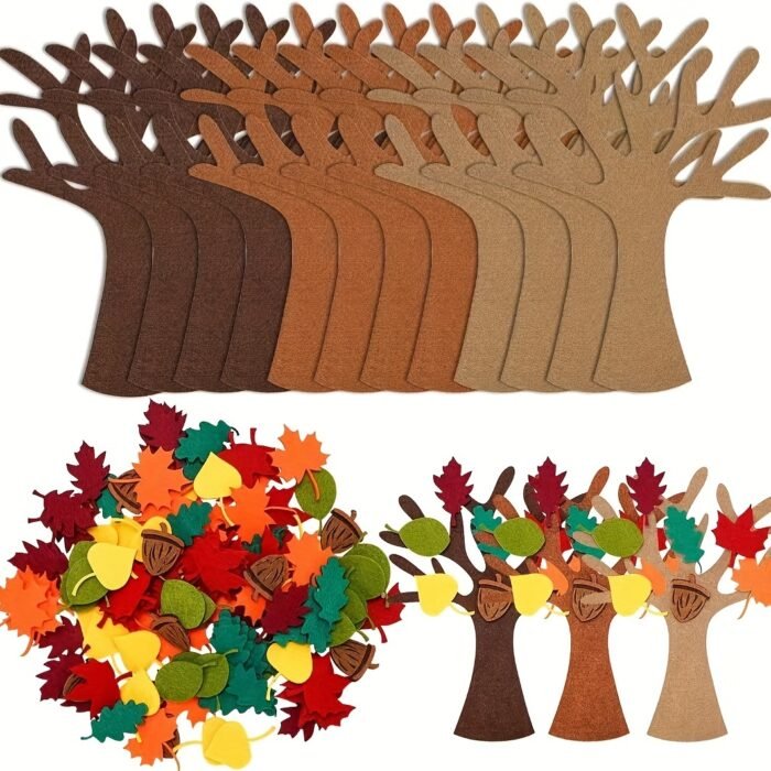Classic Felt Tree Craft Kit with colourful Autumn Leaves - Image 1