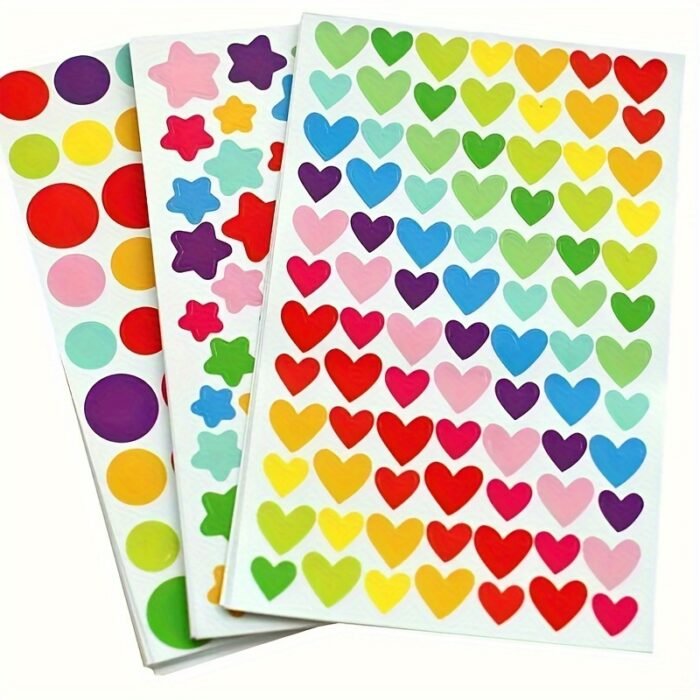 Colorful Heart, Star, and Dot Stickers (18 Sheets) - Image 1