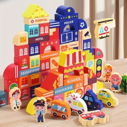 Wooden City Scene Building Blocks