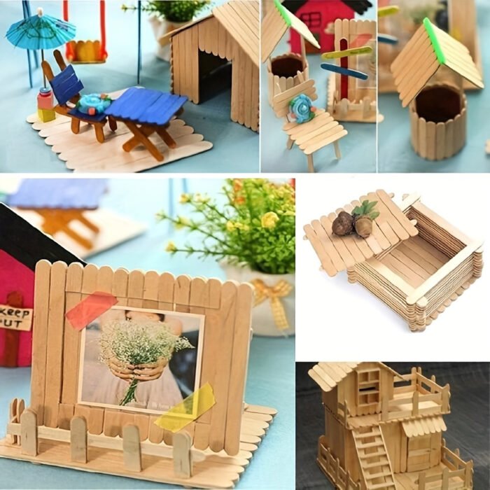 50 Colourful Craft Natural Wood Popsicle Sticks - Image 5