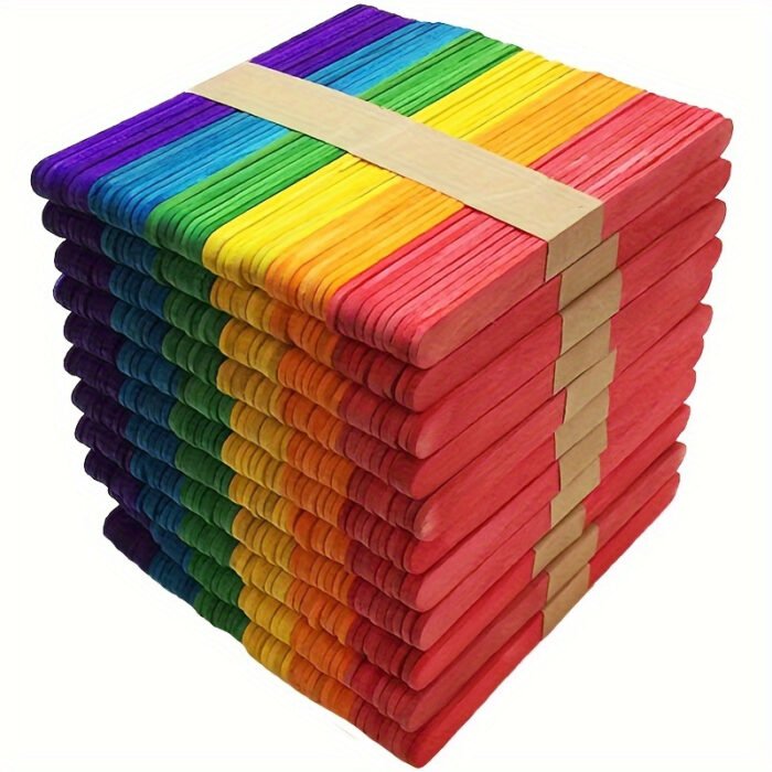 50 Colourful Craft Natural Wood Popsicle Sticks - Image 2