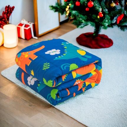 Weighted Blanket with Blue Dinosaur & Unicorn Design