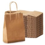 100 Pcs Kraft Paper Bags with Handles 15x8x21cm