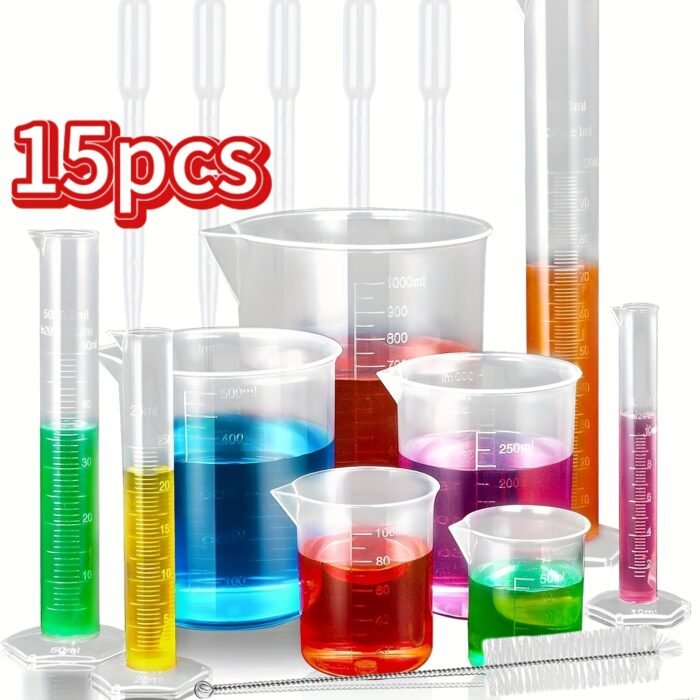 Plastic Measuring Cylinders & Beakers – Laboratory Science Kit (15pcs) - Image 1