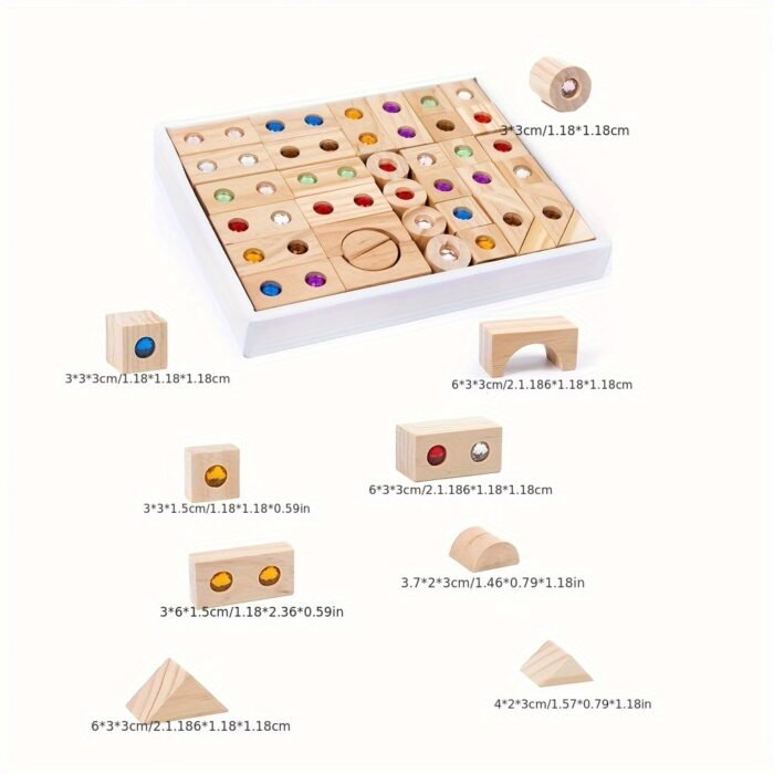 Geometric Wooden Blocks with Acrylic Stones (50pcs) - Image 3