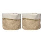 2x Ladelle Starry Gold Lurex Weave Jute Storage Basket Organiser 20.5x18x18cm