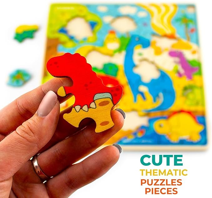 71LDkZBO-ZL._AC_SX679_ QUOKKA Wooden Dino Puzzles for Kids Ages 3-5 – 28 Pieces - Image 2