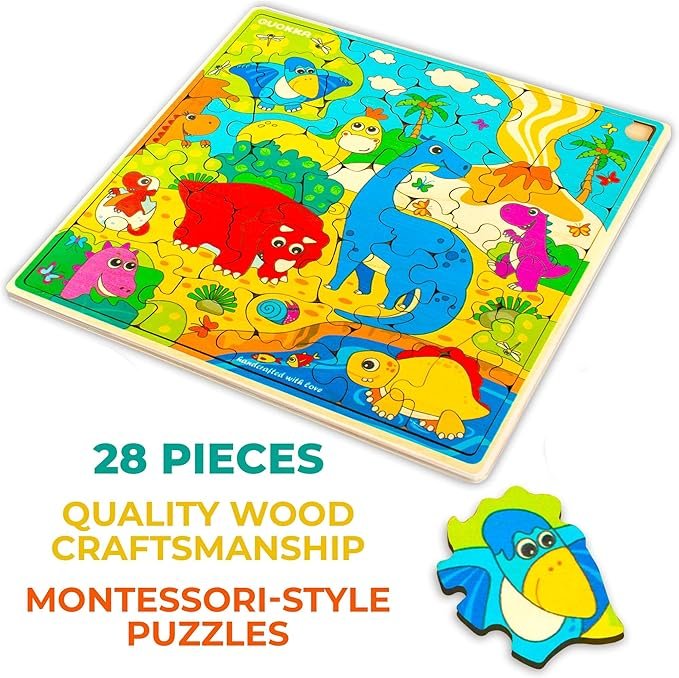81NJ6Ai9U6L._AC_SX679_ QUOKKA Wooden Dino Puzzles for Kids Ages 3-5 – 28 Pieces - Image 3