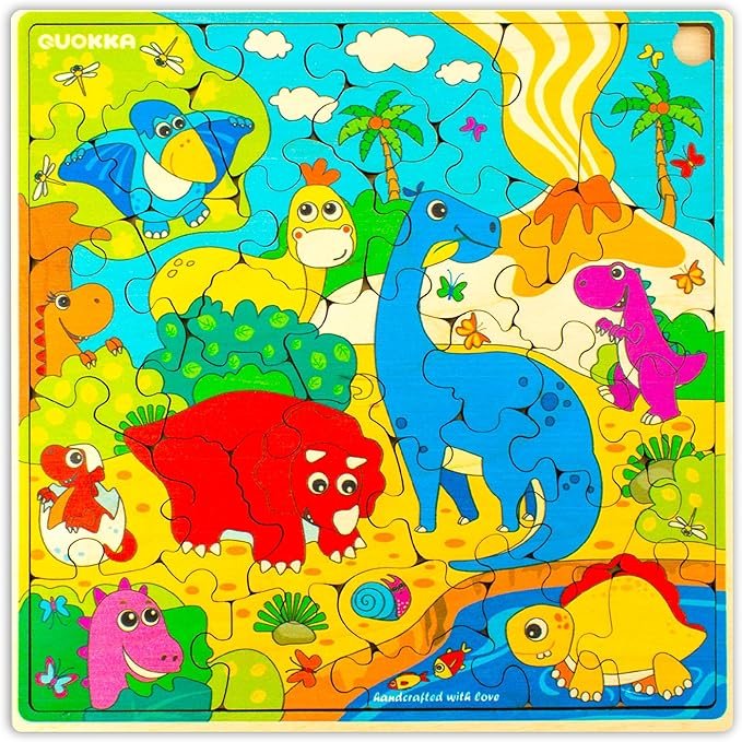 81dlWH1AluL._AC_SX679_ QUOKKA Wooden Dino Puzzles for Kids Ages 3-5 – 28 Pieces - Image 1