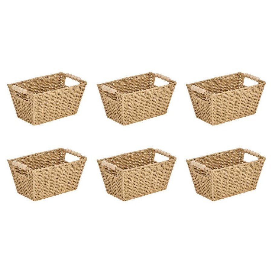 82483956285470 6PK Annabel Trends Papier Woven Basket with Beaded Handle –  (18x28cm) - Image 1