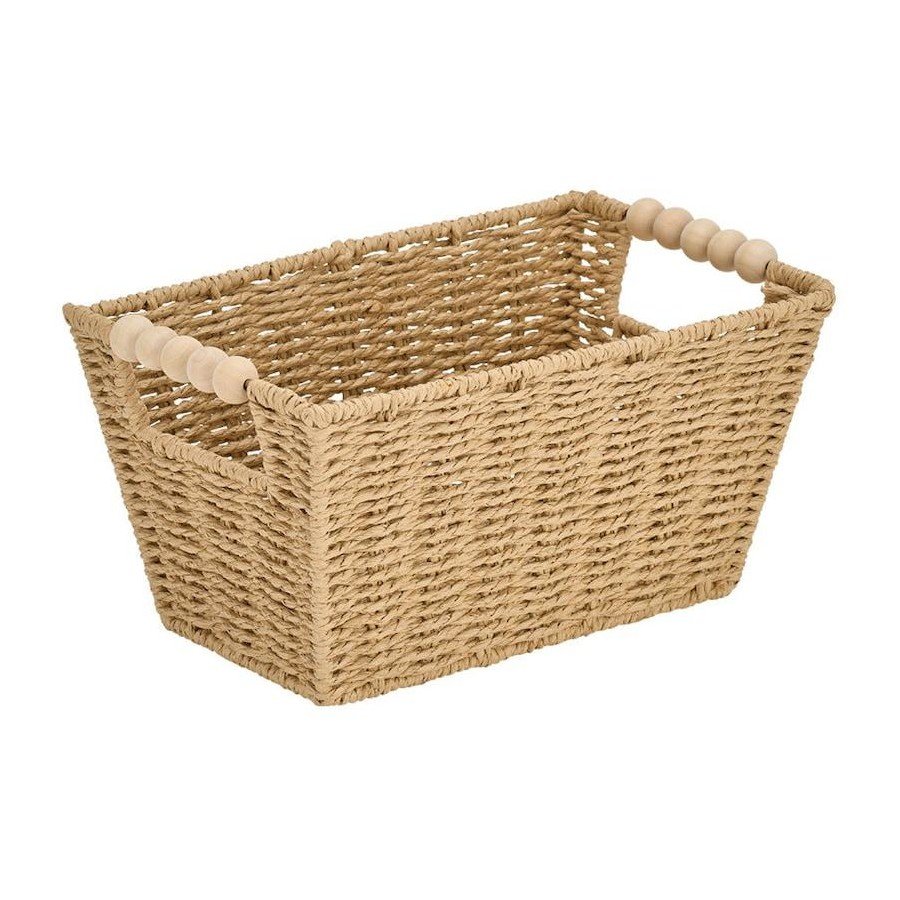 82483956940830 6PK Annabel Trends Papier Woven Basket with Beaded Handle –  (18x28cm) - Image 3