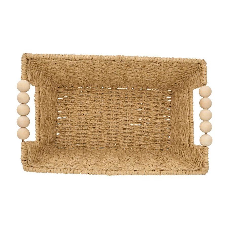 82483957399582 6PK Annabel Trends Papier Woven Basket with Beaded Handle –  (18x28cm) - Image 2