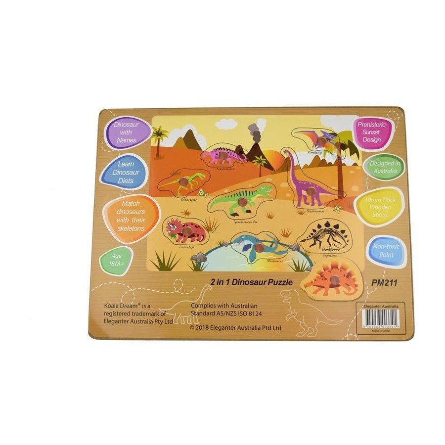 97586002296862 Koala Dream 2 In 1 Dinosaur Peg Wooden Puzzle - Image 5