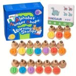 Wooden Alphabet, Number & Shape Learning Stamp Set