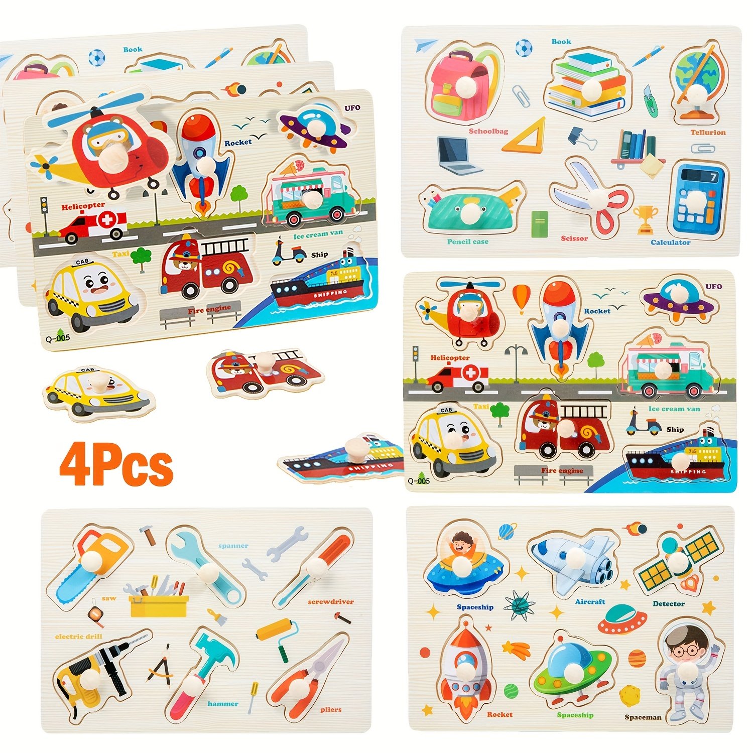 product-fancy-b6746aa4-5a6d-4eab-8712-2fe8d96897e7 Children’s Transport & Object Wooden Puzzle Set of 4 - Image 2