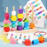 Wooden Lacing & Stacking Shapes Activity Set