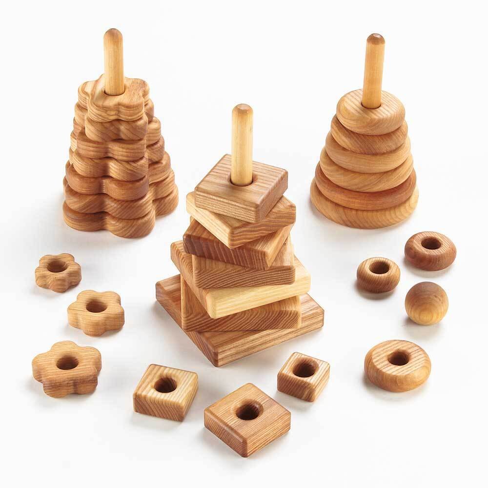132420 Wooden Manipulative Stacking Pyramids - Set of 3 - Image 1