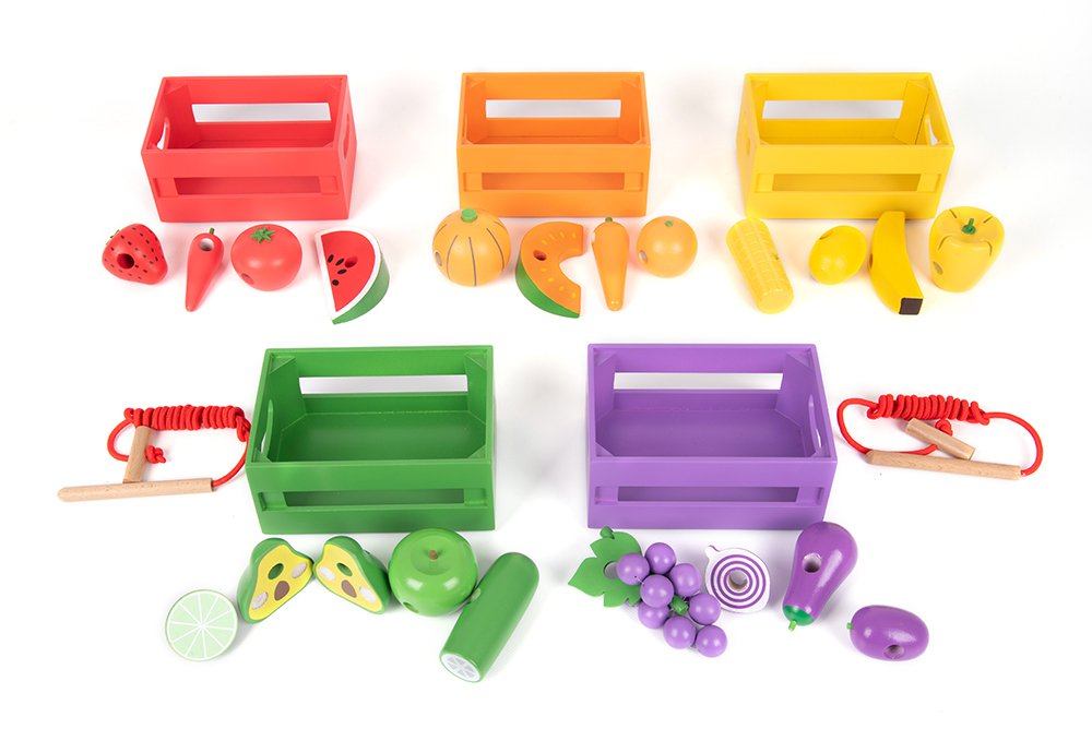 133395 Wooden Sorting Fruit & Vegetable Crates – 28 Piece Set - Image 1