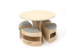 Koala Kids Round Wooden Table – with 4 Padded Stools