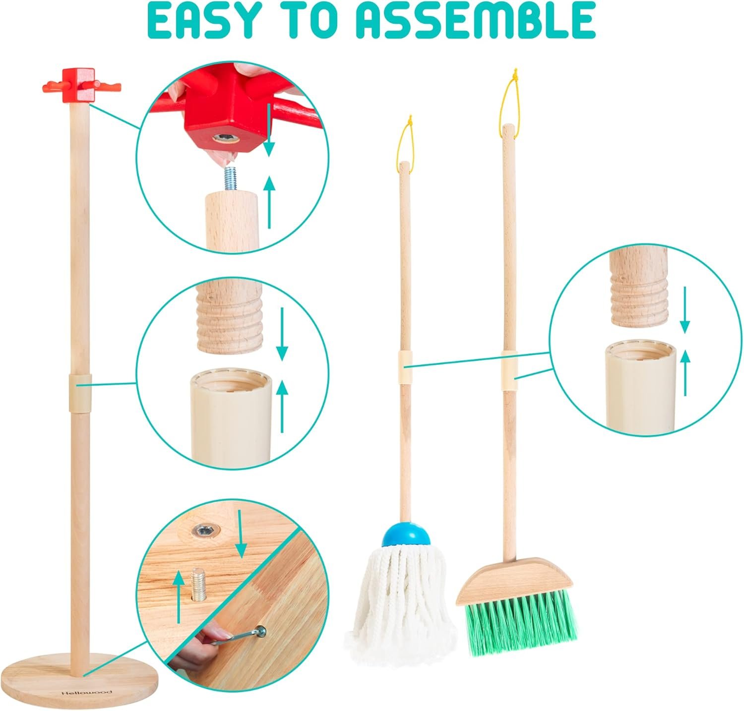 71UHnqCtY3L._AC_SL1500_ Hellowood Kids Wooden Cleaning Set – 8-Piece (2Yr+) - Image 4