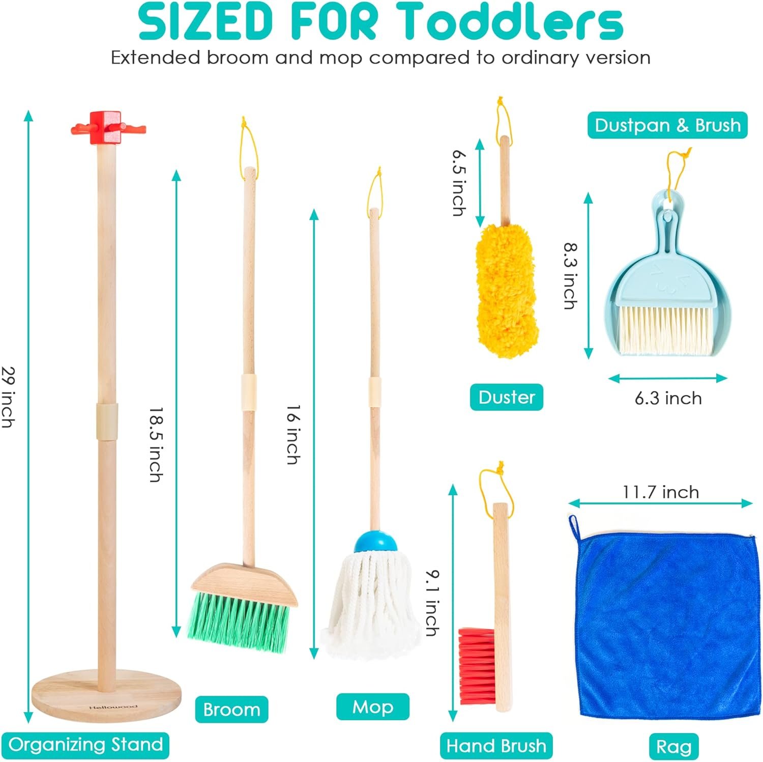 71XqnEYpVoL._AC_SL1500_ Hellowood Kids Wooden Cleaning Set – 8-Piece (2Yr+) - Image 6