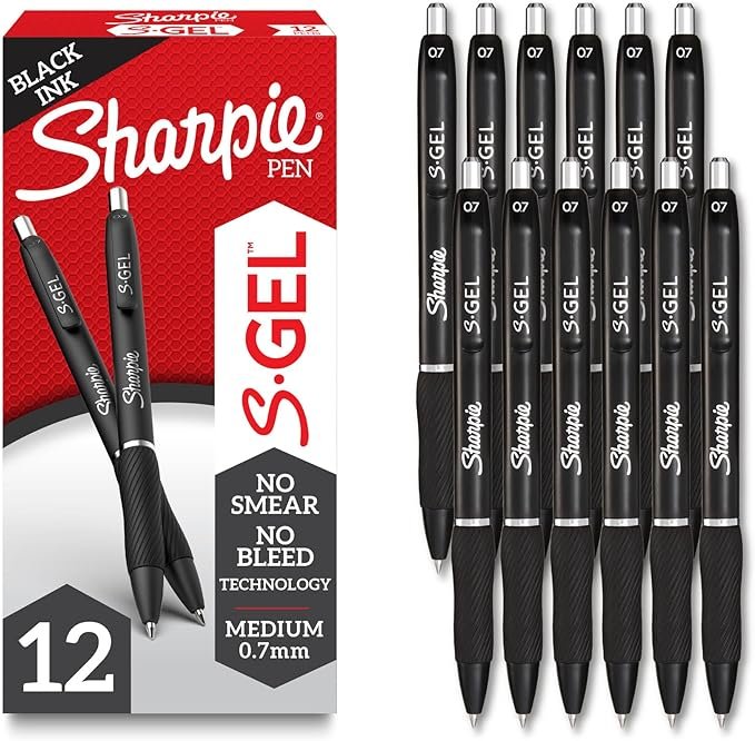 81FneoLDiVL._AC_SX679_ Sharpie S-Gel- Medium Point (0.7mm) Black (12 Pack) - Image 1