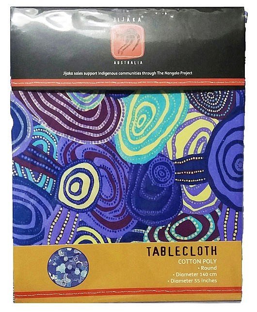 TABLE-TCR-JIJ-FSP Jijaka Aboriginal Art Tablecloth (140cm Round Table) - Firestones Purple - Image 1