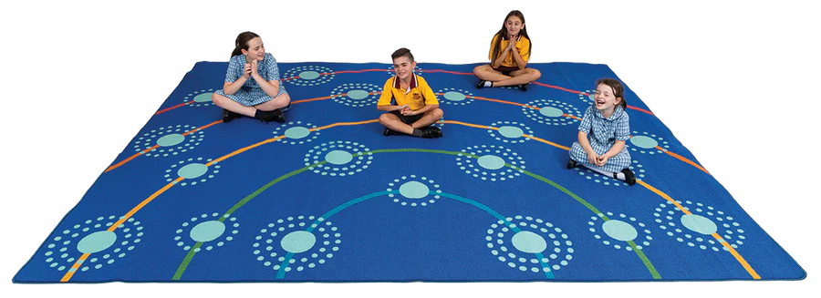 ERRUGCAMP_CampfireRug_wKids_WEB Elizabeth Richards aboriginal Campfire rug (3m x 4m) - Image 1
