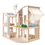 PlanToys Green Dollhouse with Furniture – Wooden Playset (Ages 3+)